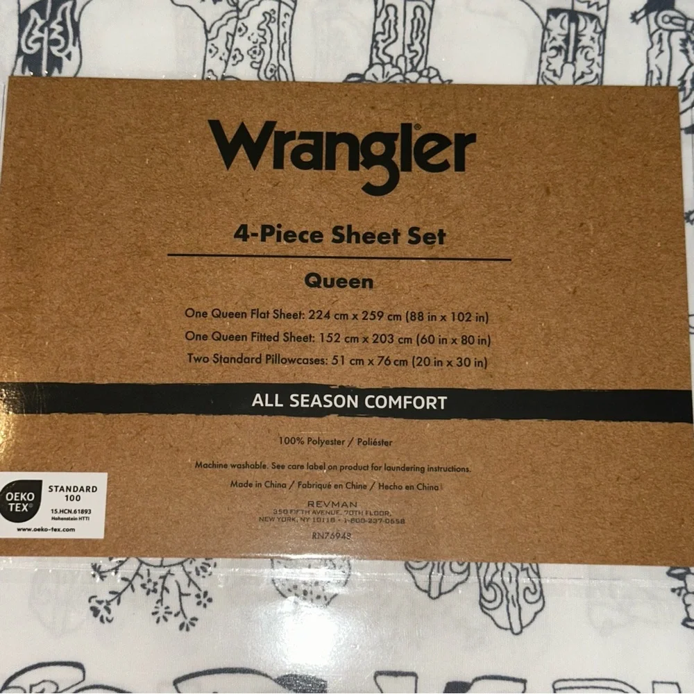 NEW Wrangler Blue Cowboy Boots 4pc Queen Size Sheet Set – All Season Comfort